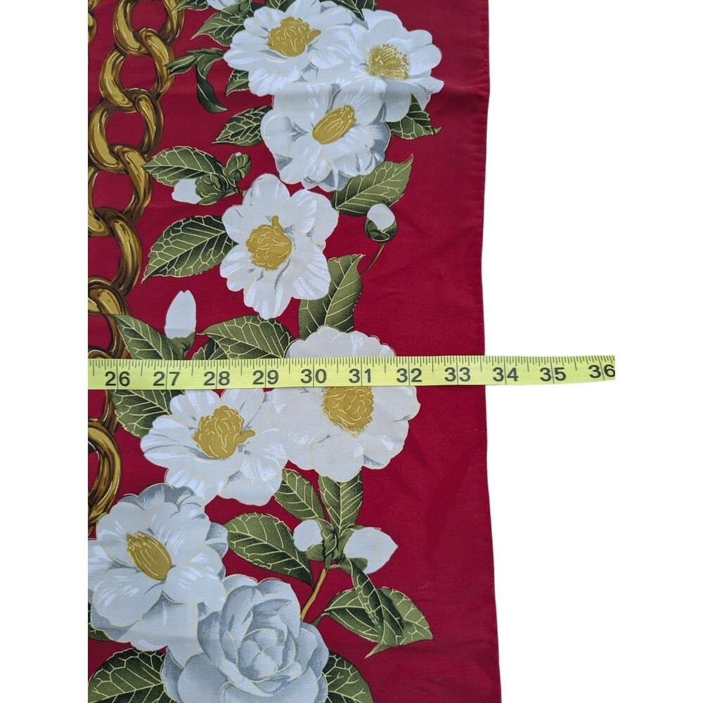 Vintage 90’s CHANEL Red 100% Silk Scarf White Floral Chain Print Logo 34" × 34” - Picture 9 of 9